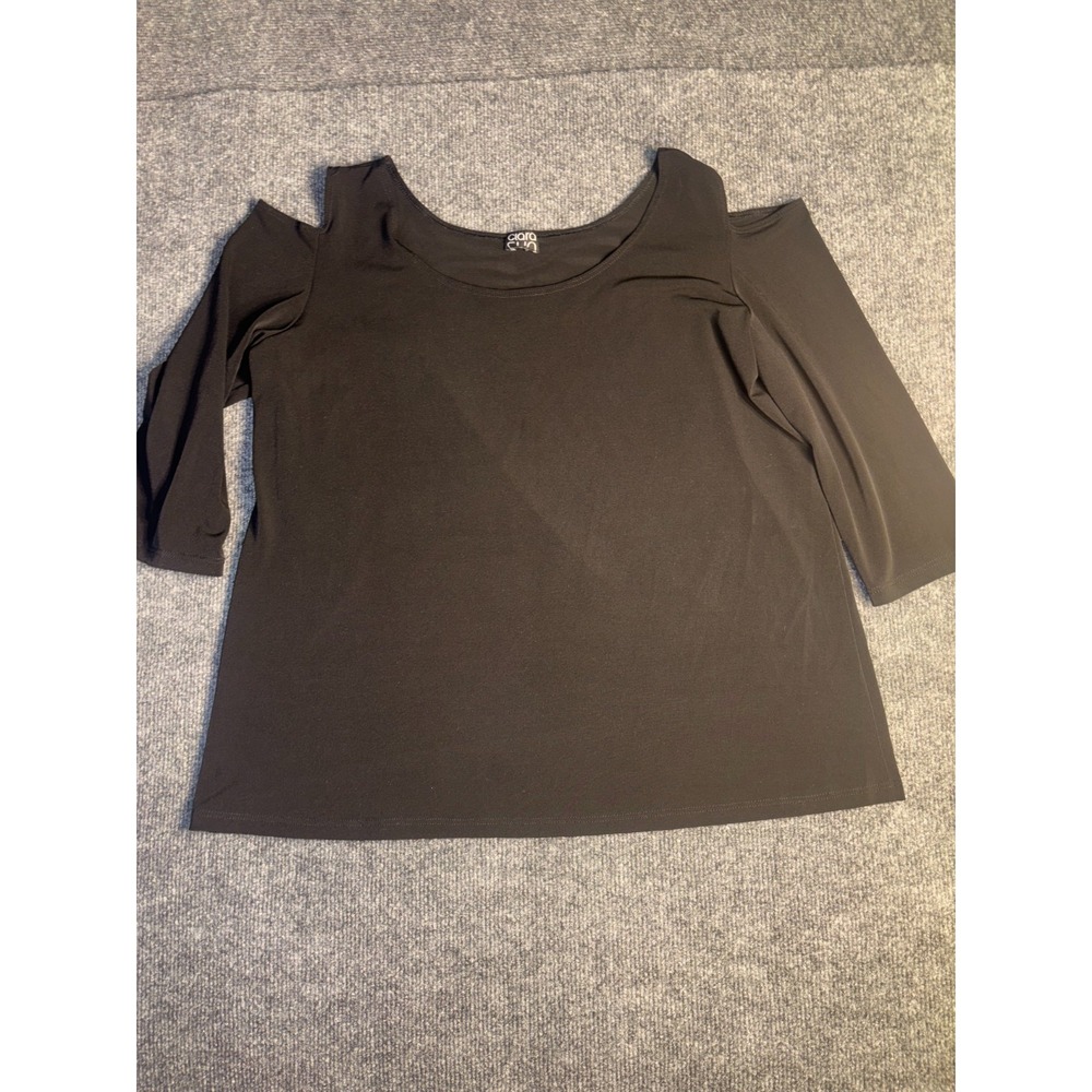 Clara Sun Woo Blouse Womens Large Black Cold Shoulder Sleeve Round Neck Pullover